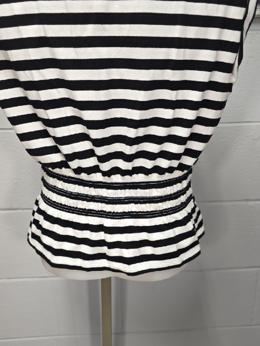 White House Black Market Black and White Striped Sleeveless Peplum Top - Picture 6 of 7